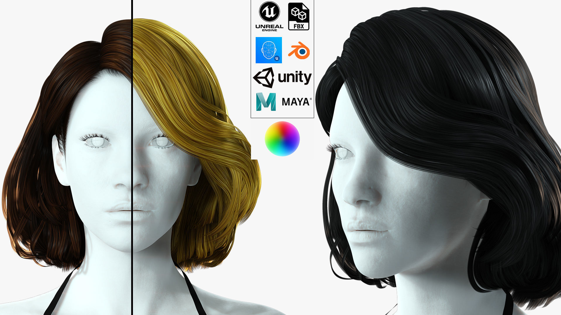 Realistic female hair Low-poly 3D model_1