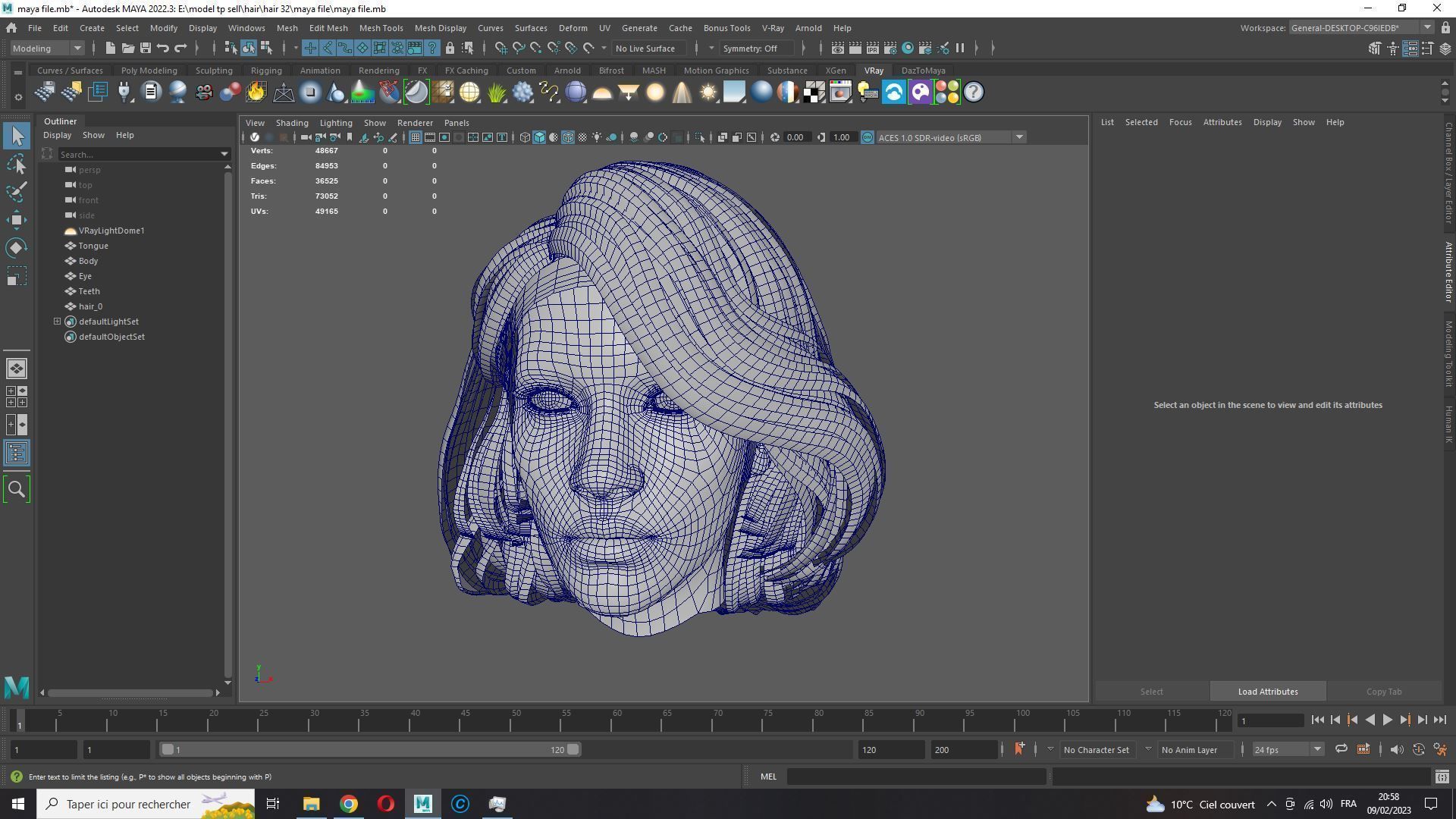 Realistic female hair Low-poly 3D model_19