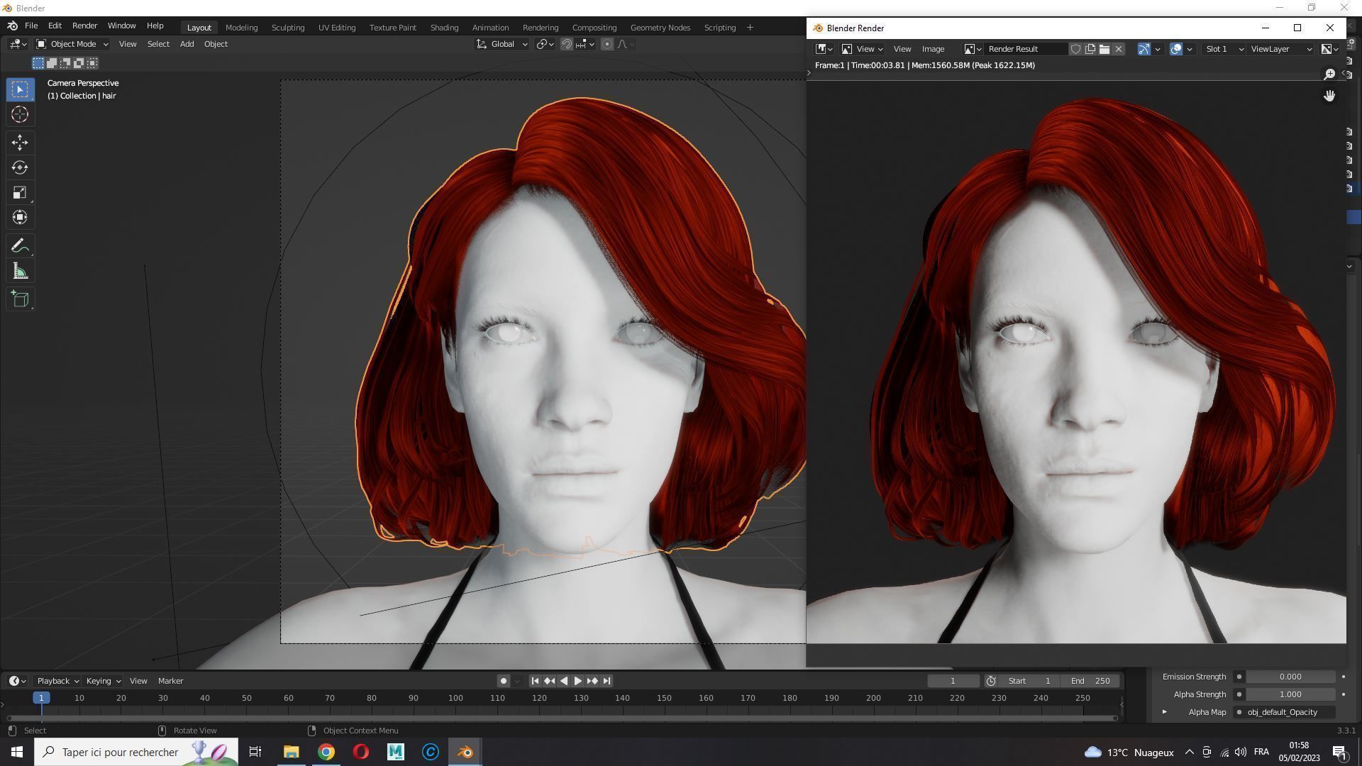 Realistic female hair Low-poly 3D model_17