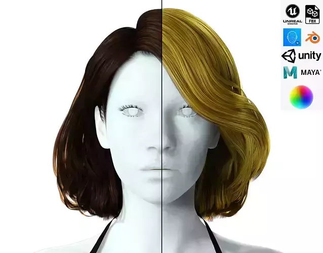 Realistic female hair Low-poly 3D model