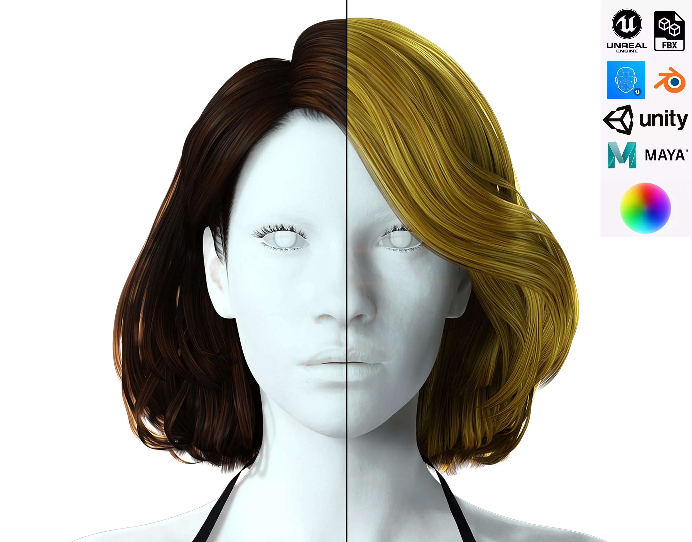 Realistic female hair Low-poly 3D model_0