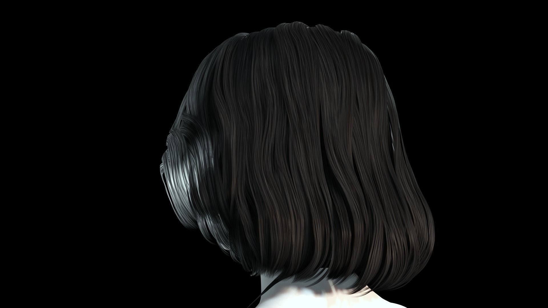 Realistic female hair Low-poly 3D model_5