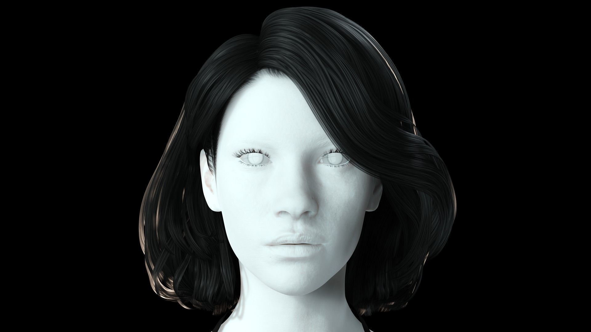 Realistic female hair Low-poly 3D model_2