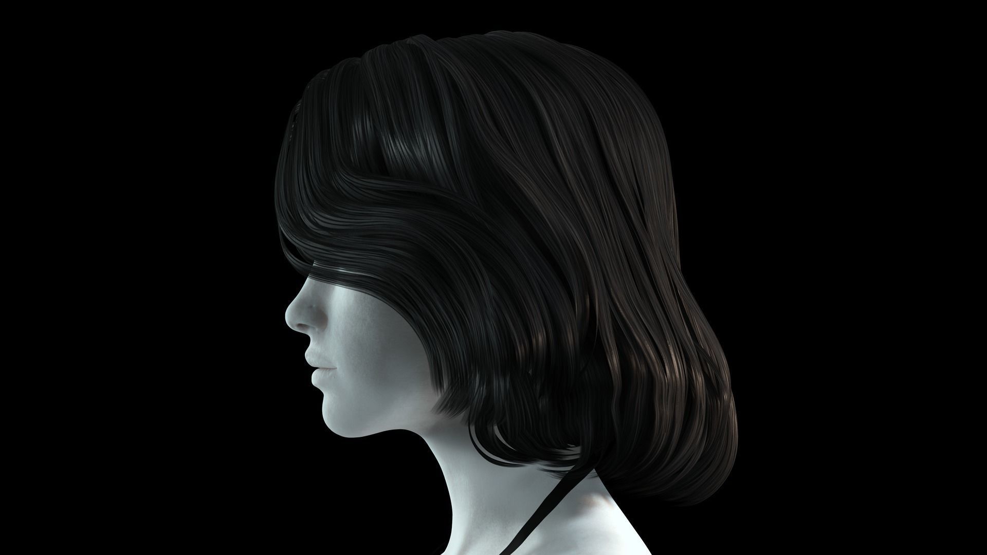 Realistic female hair Low-poly 3D model_4