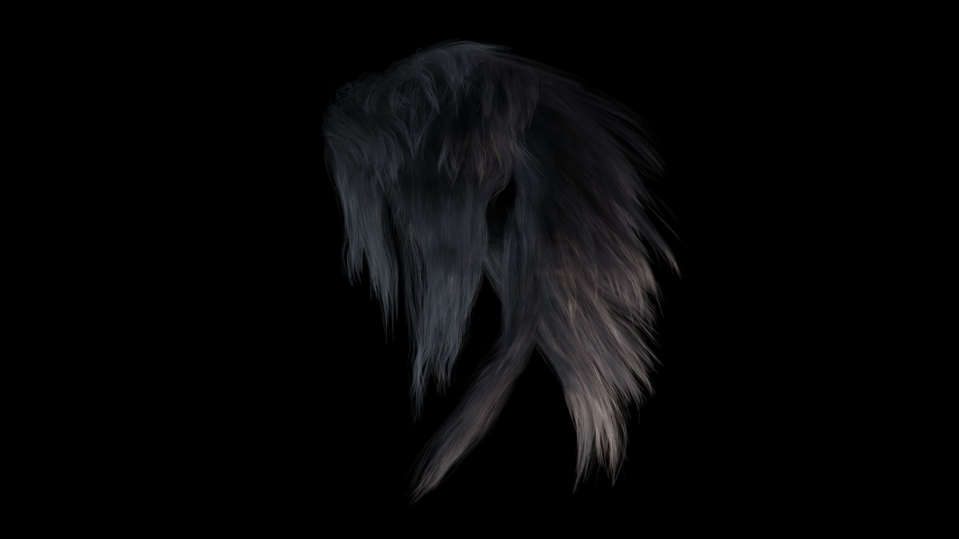 Realistic hair cyberpunk long Low-poly 3D model_8