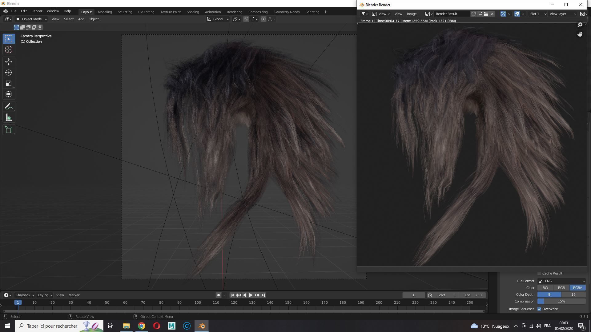 Realistic hair cyberpunk long Low-poly 3D model_14