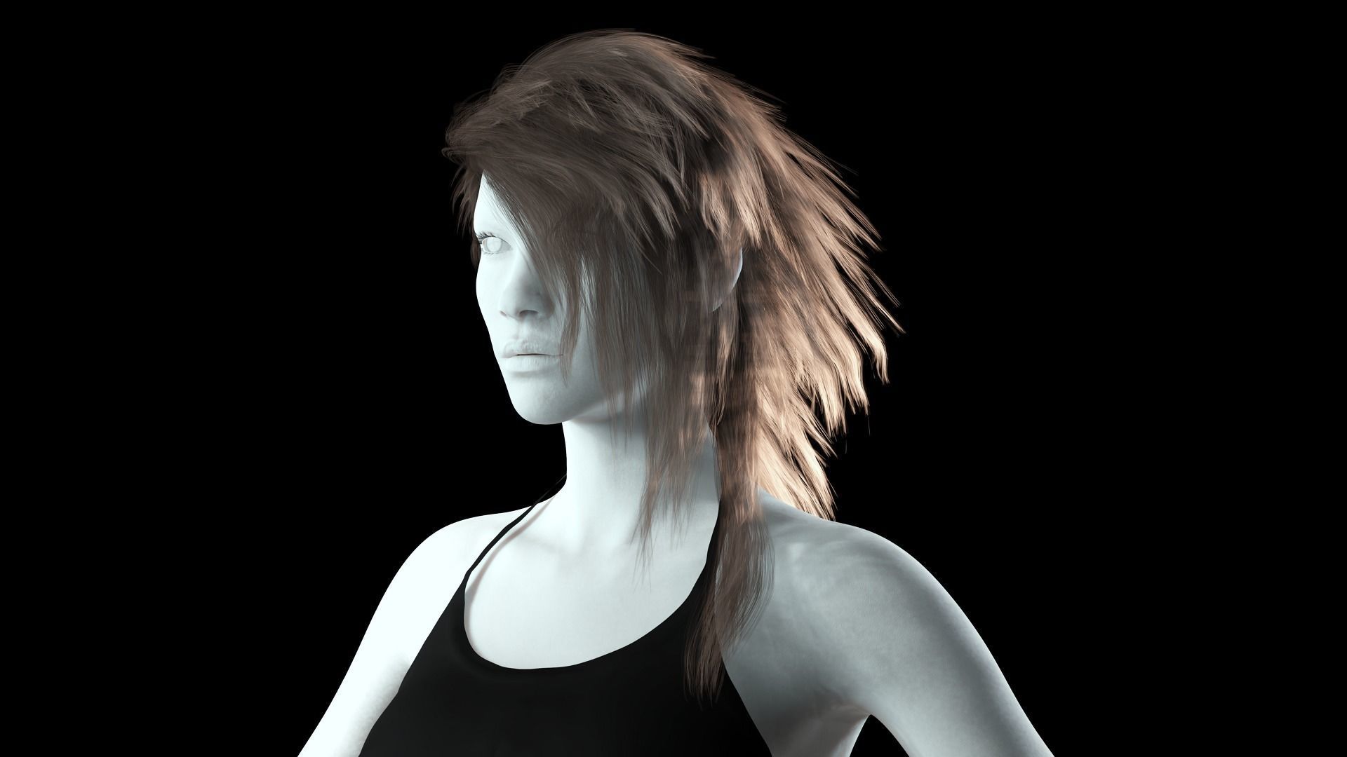 Realistic hair cyberpunk long Low-poly 3D model_3