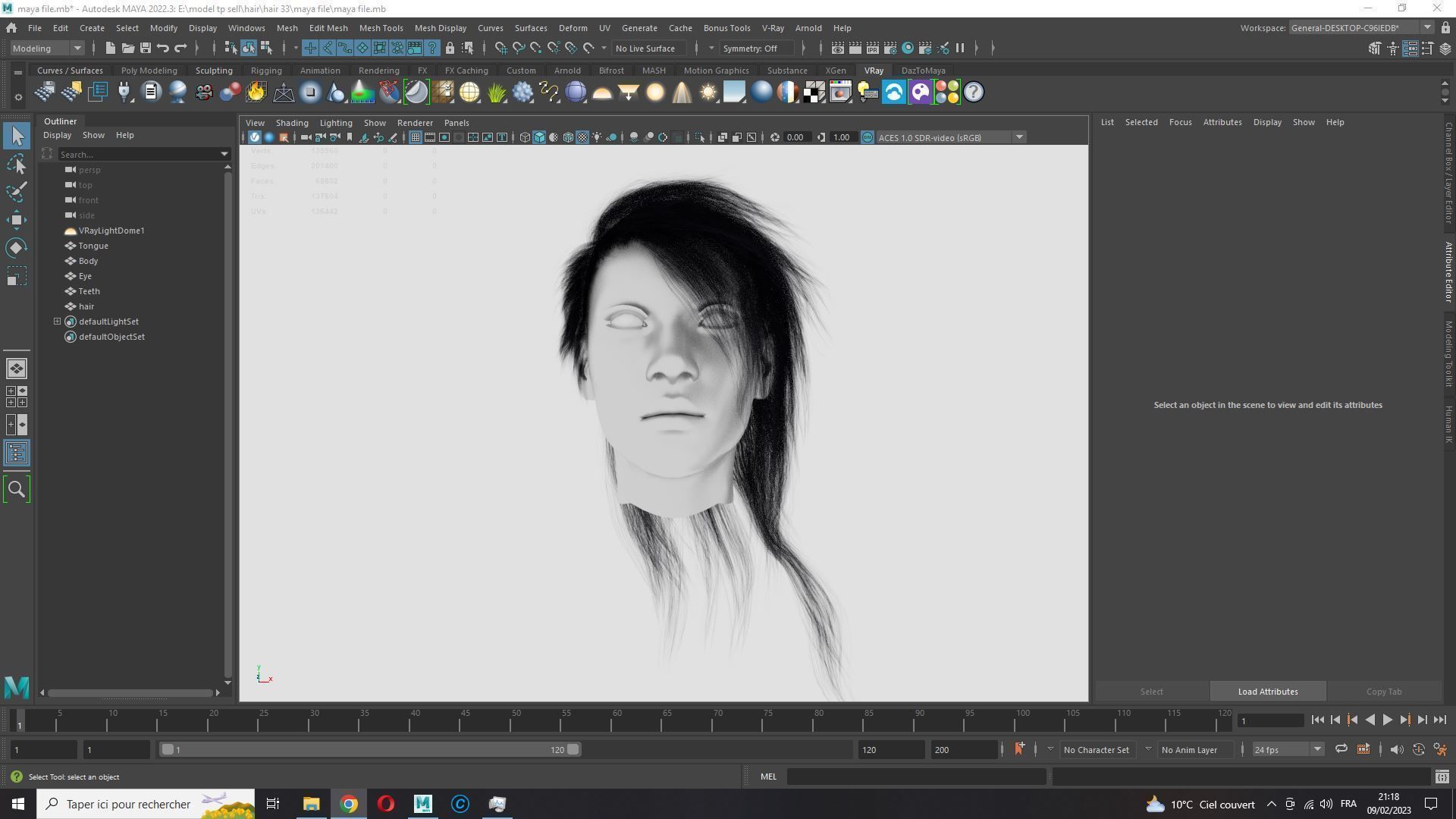 Realistic hair cyberpunk long Low-poly 3D model_17