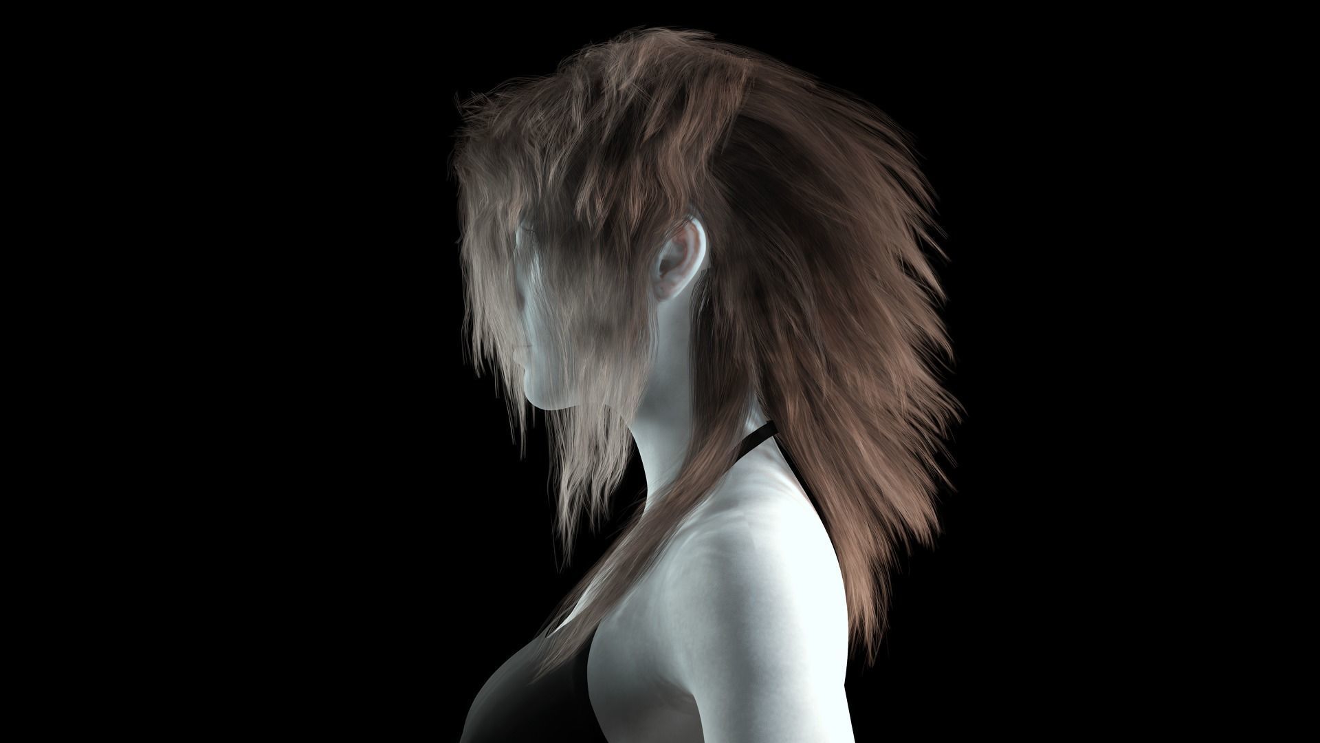 Realistic hair cyberpunk long Low-poly 3D model_4