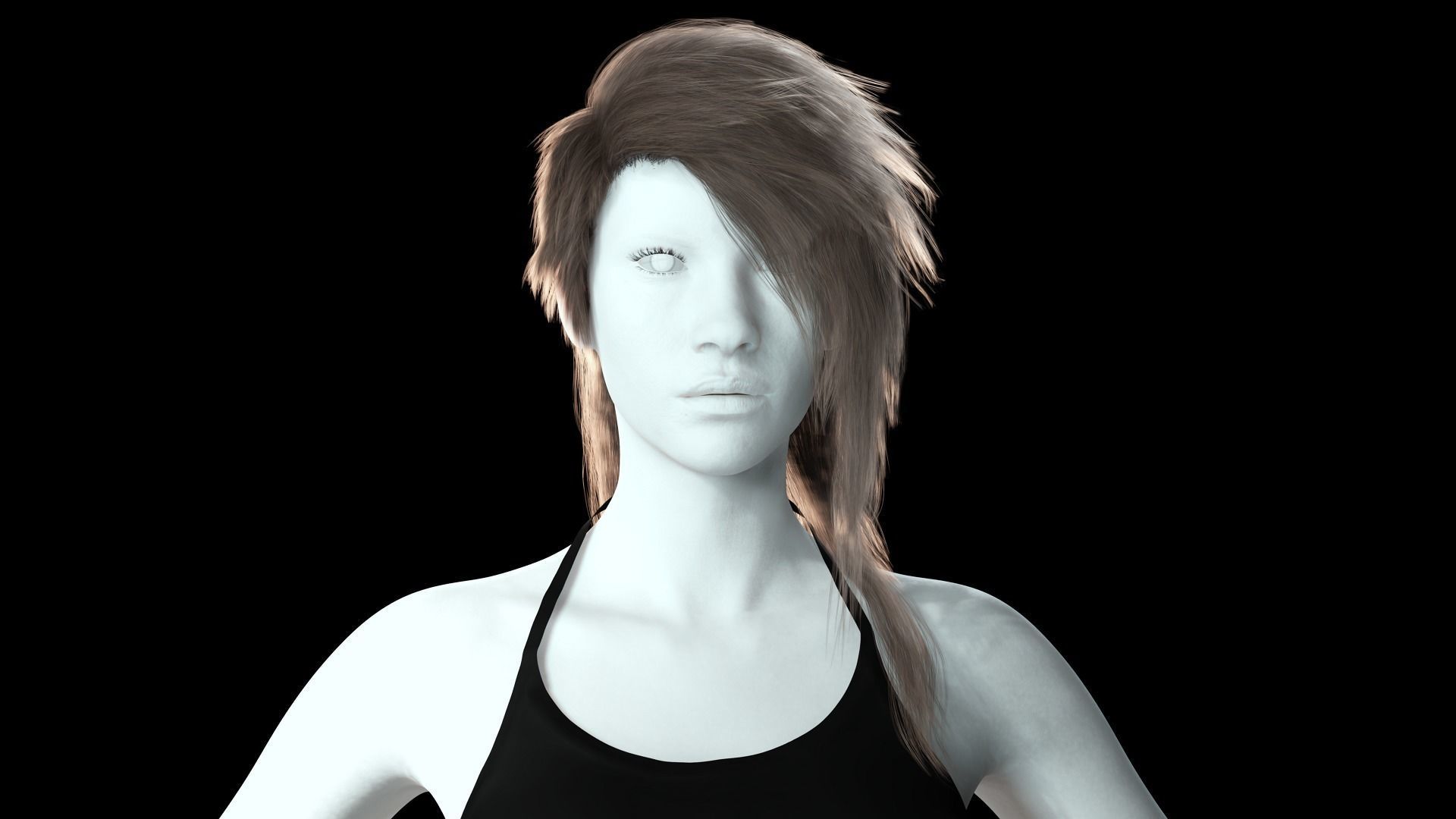 Realistic hair cyberpunk long Low-poly 3D model_2
