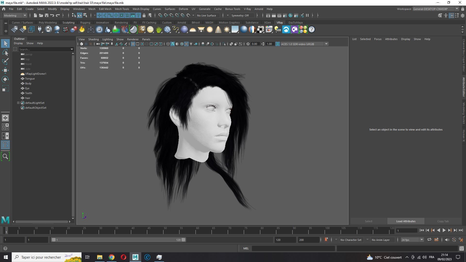 Realistic hair cyberpunk long Low-poly 3D model_16