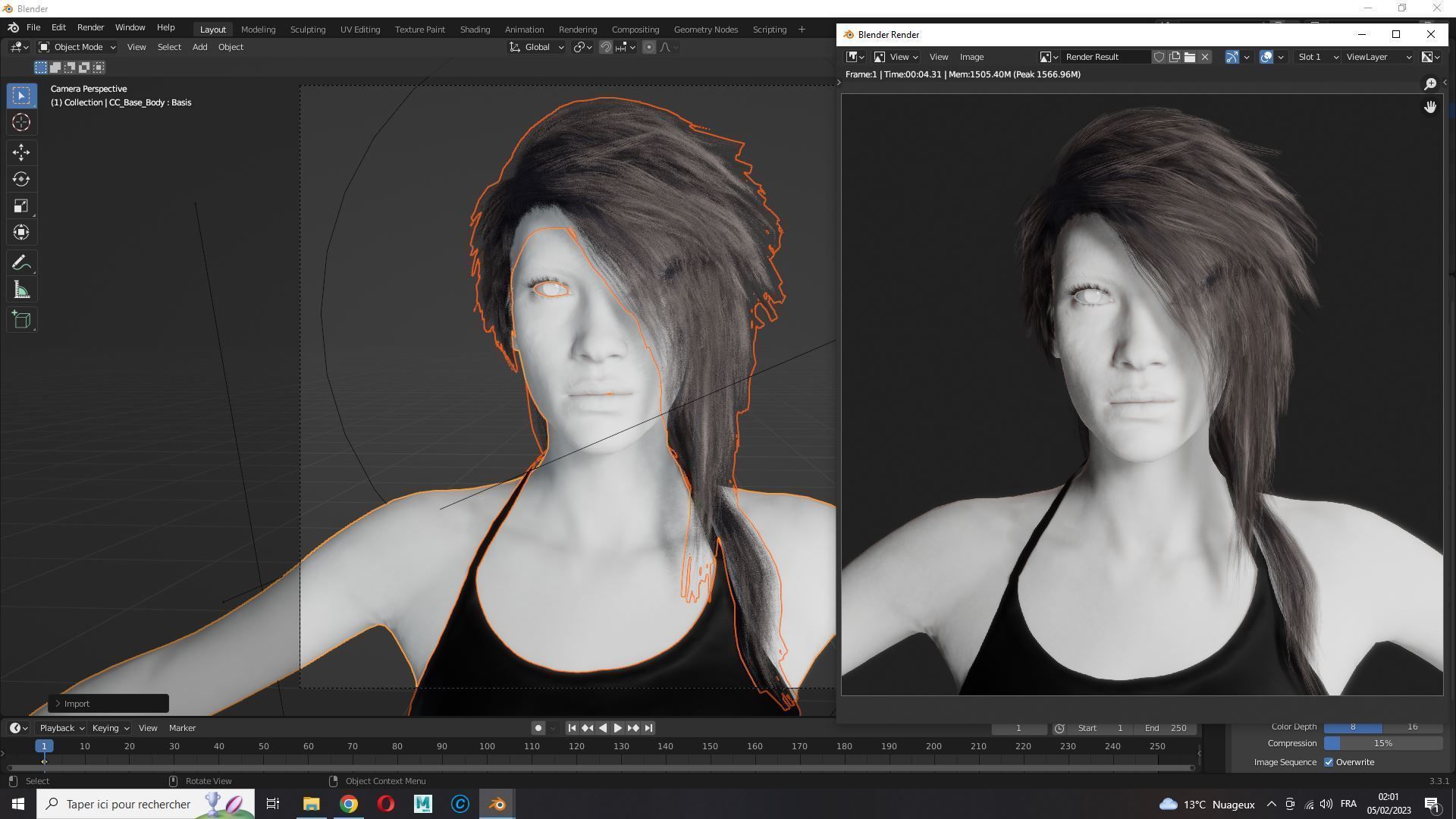 Realistic hair cyberpunk long Low-poly 3D model_13