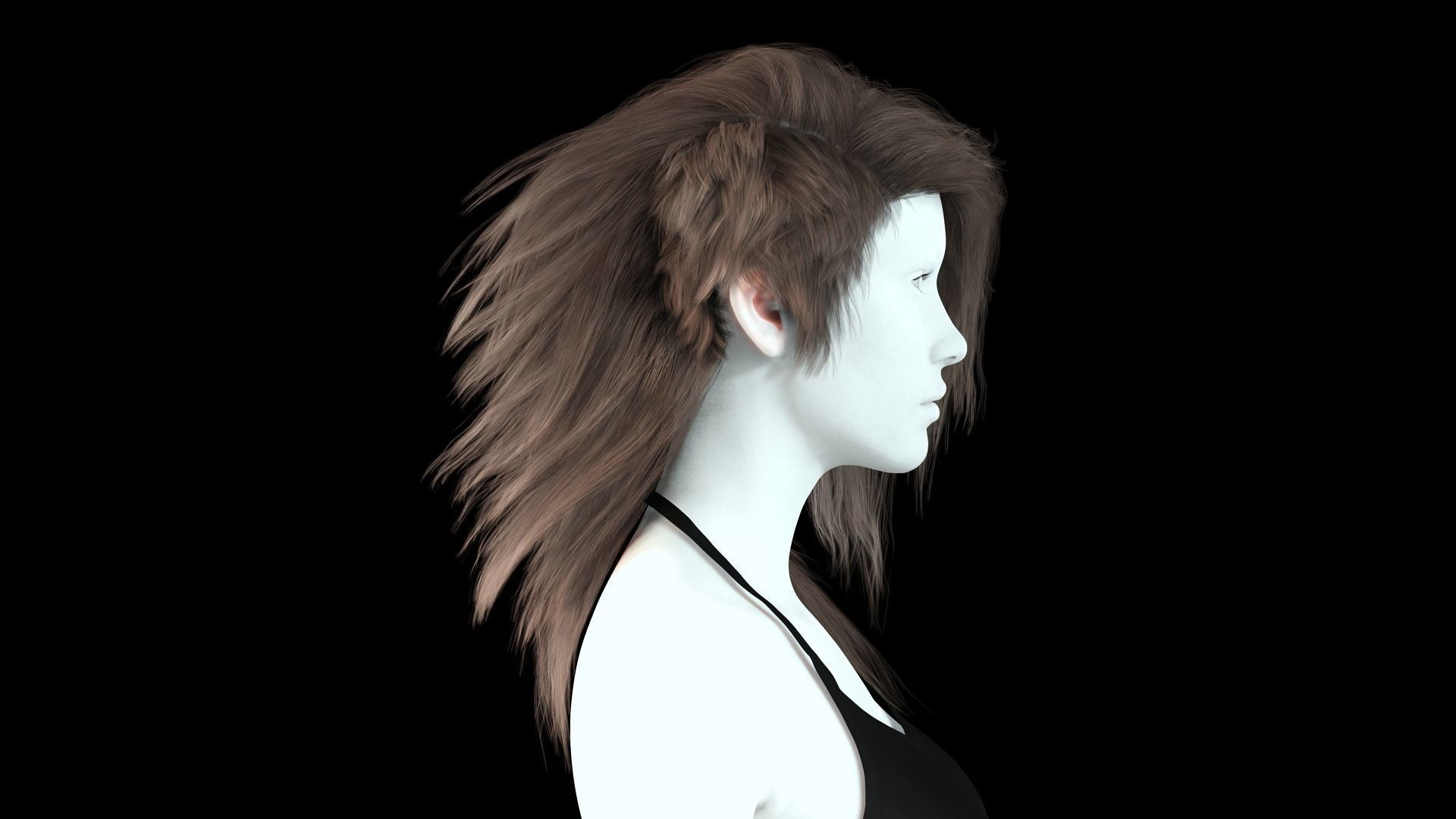 Realistic hair cyberpunk long Low-poly 3D model_6
