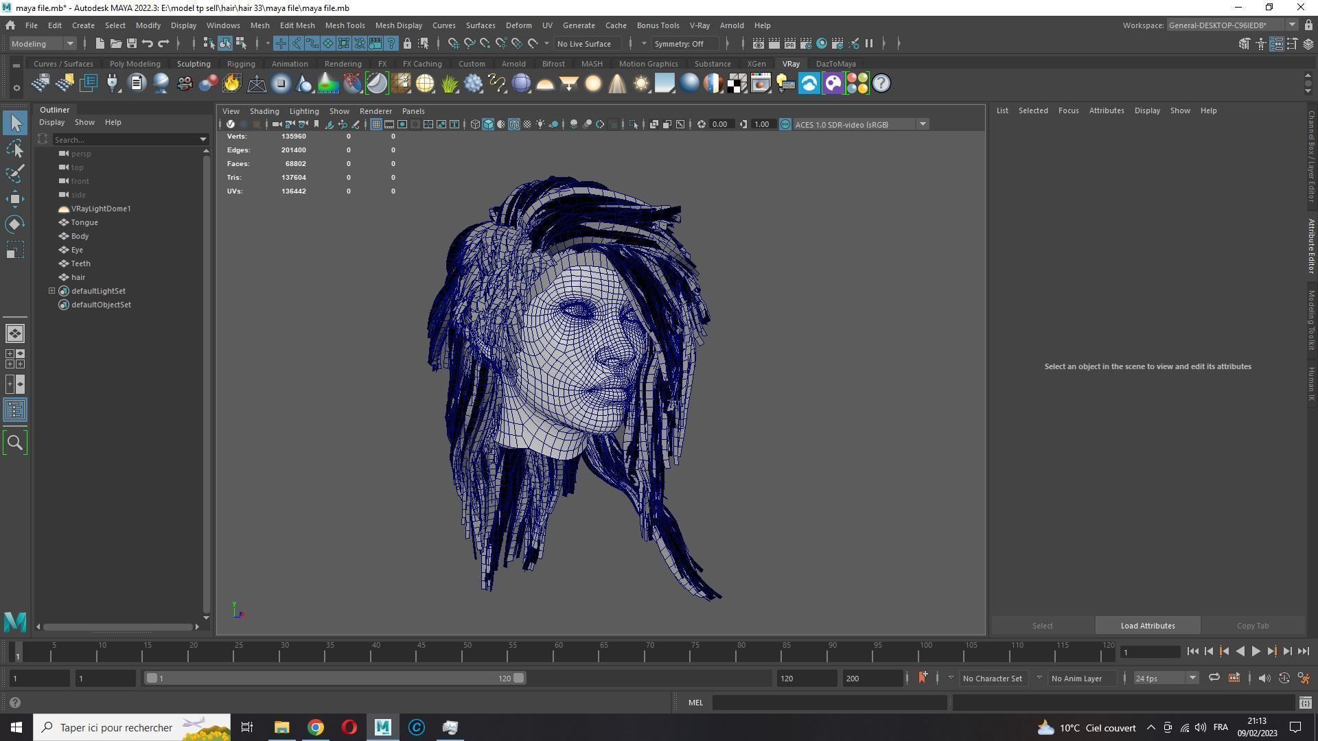 Realistic hair cyberpunk long Low-poly 3D model_15