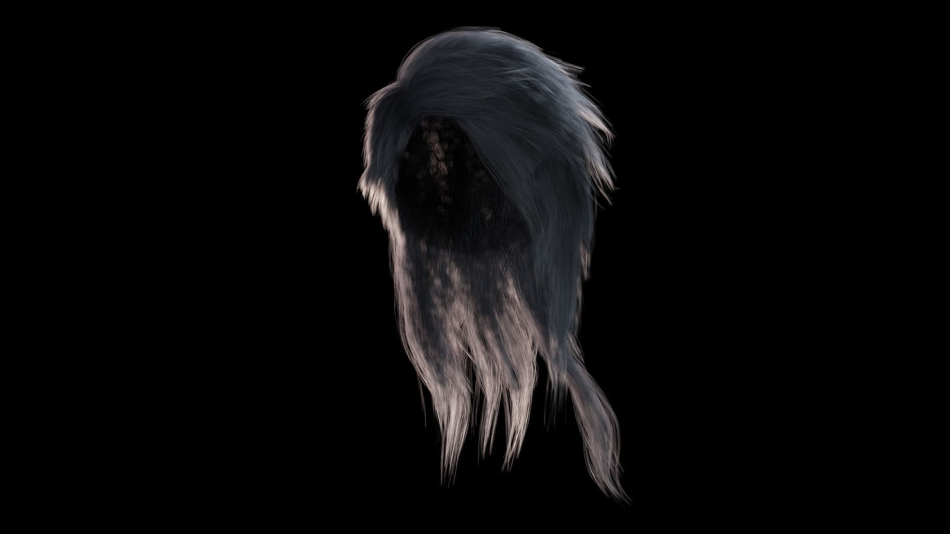 Realistic hair cyberpunk long Low-poly 3D model_7