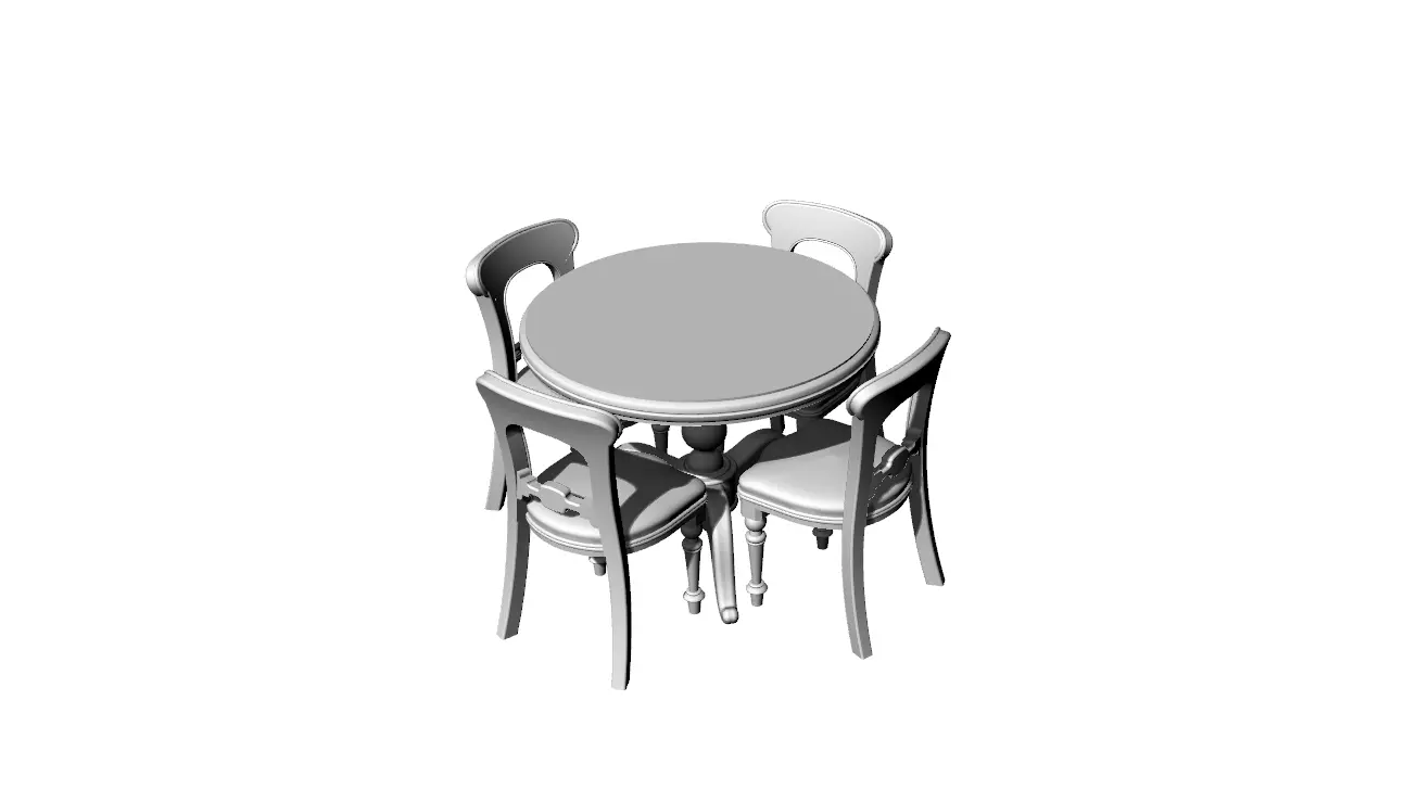 Dolls House Miniature Victorian Round Table and Chairs 3D print model_0