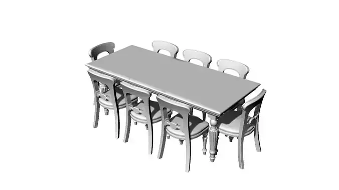 Dolls House Miniature Victorian Long Dining Table and Chairs 3D print model