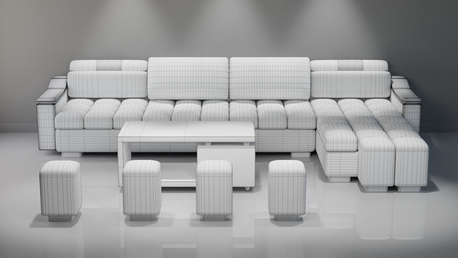 Sofa Set 08 Low-poly 3D model_1