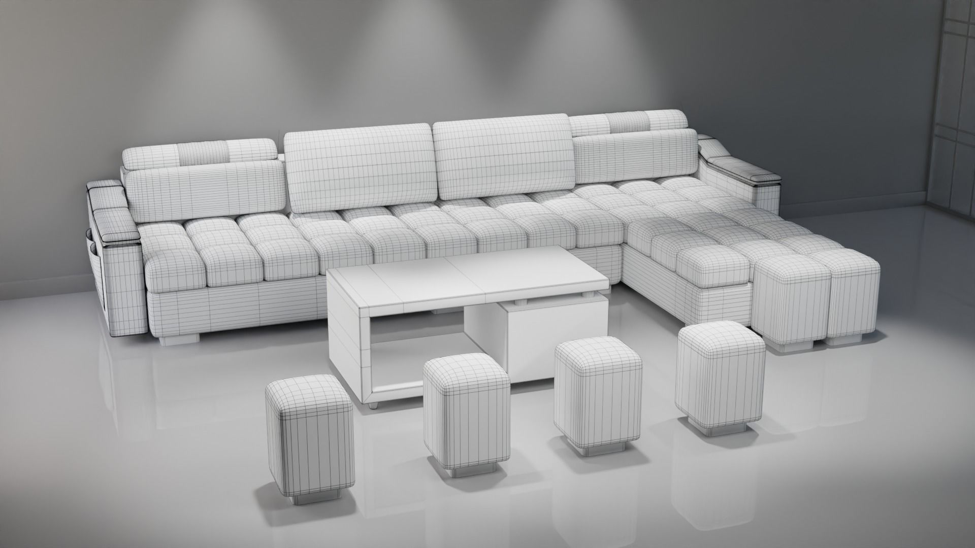 Sofa Set 08 Low-poly 3D model_3