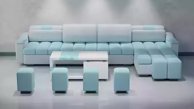 Sofa Set 08 Low-poly 3D model