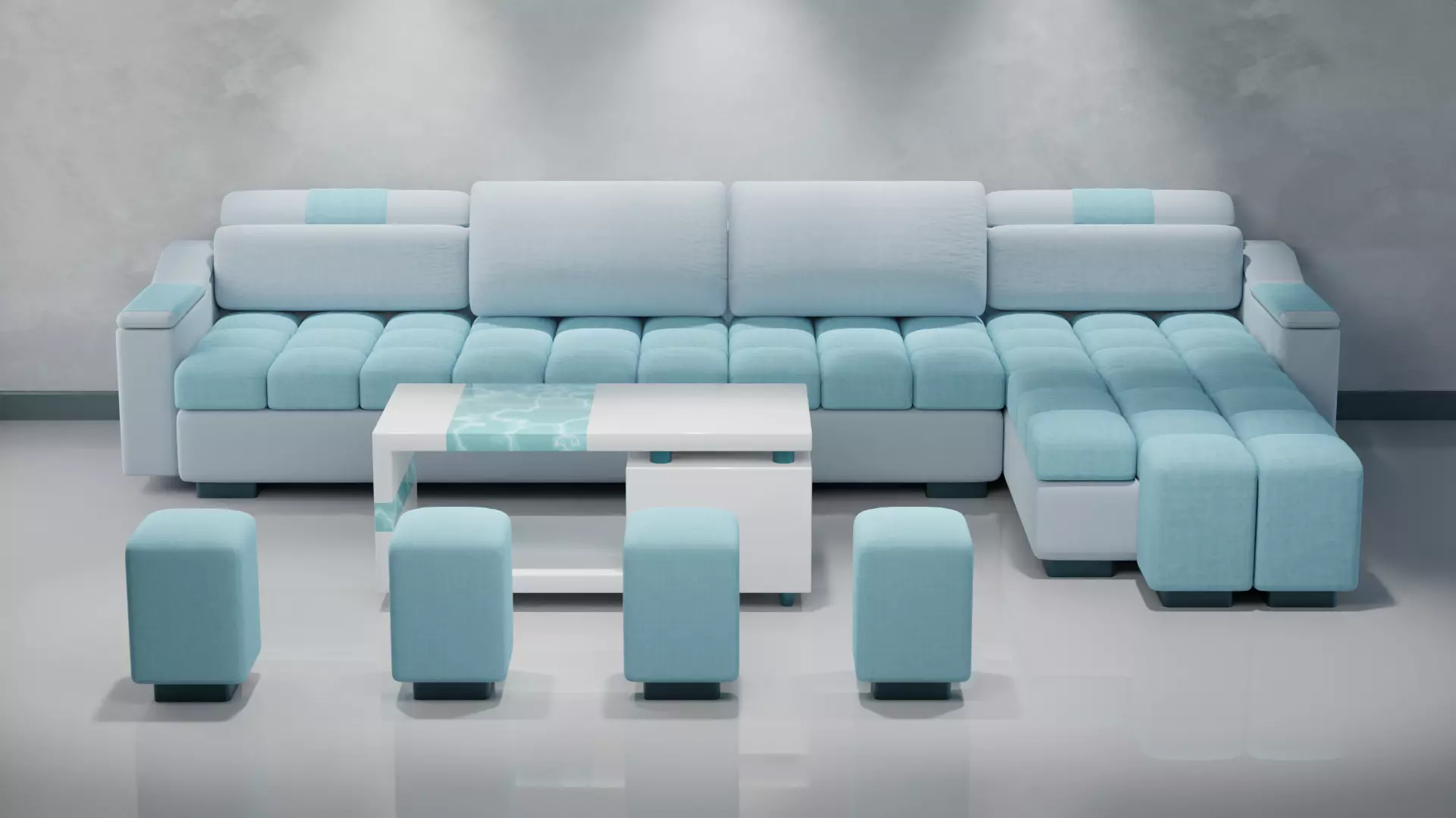 Sofa Set 08 Low-poly 3D model_0