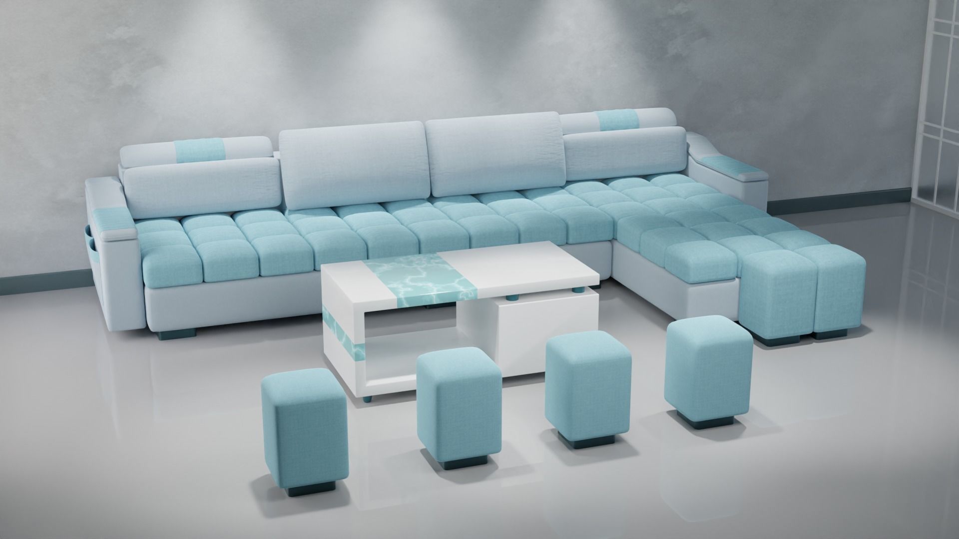 Sofa Set 08 Low-poly 3D model_2