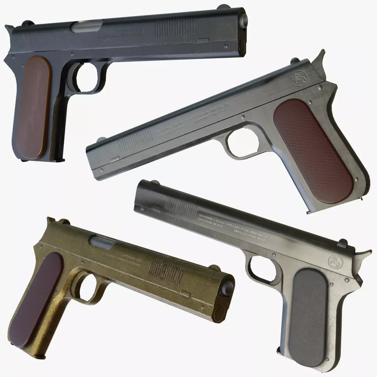 Colt M1900 Low-poly 3D model_0