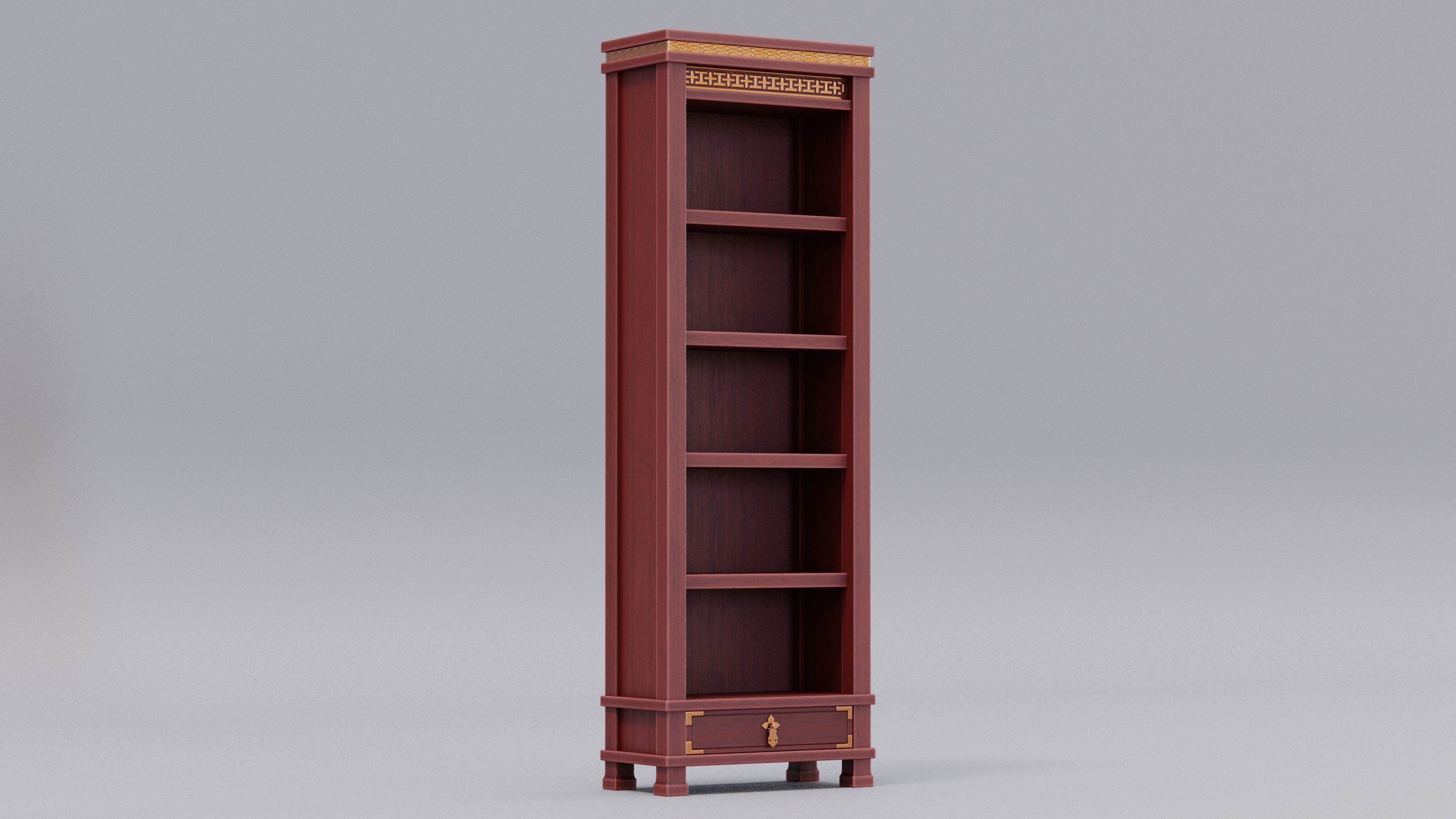 Chinese Trade Furniture Kit - 04 BookCase D Low-poly 3D model_3