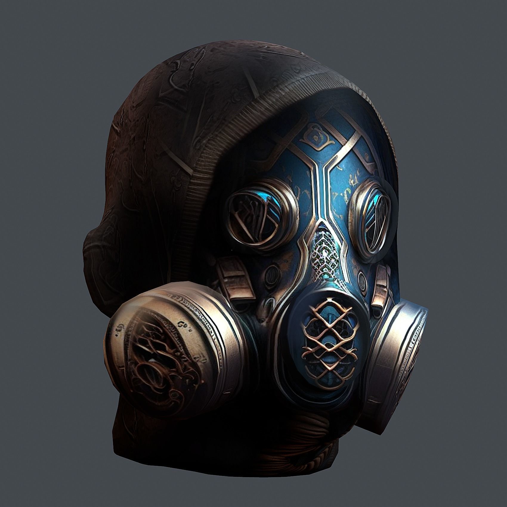 Gas mask helmet 3d model military combat Low-poly Low-poly 3D model_2