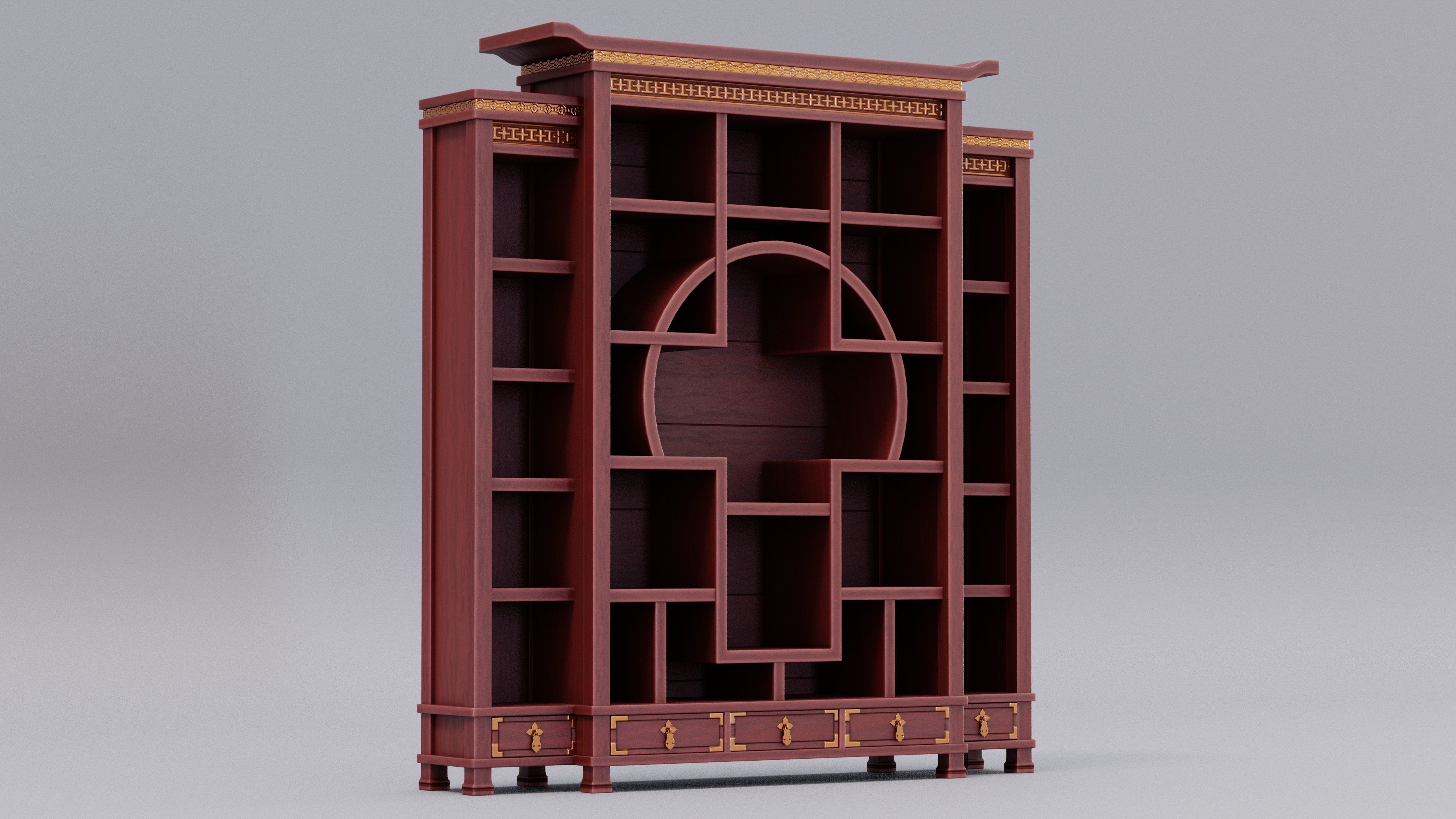 Chinese Trade Furniture Kit - 06 BookCase F Low-poly 3D model_3
