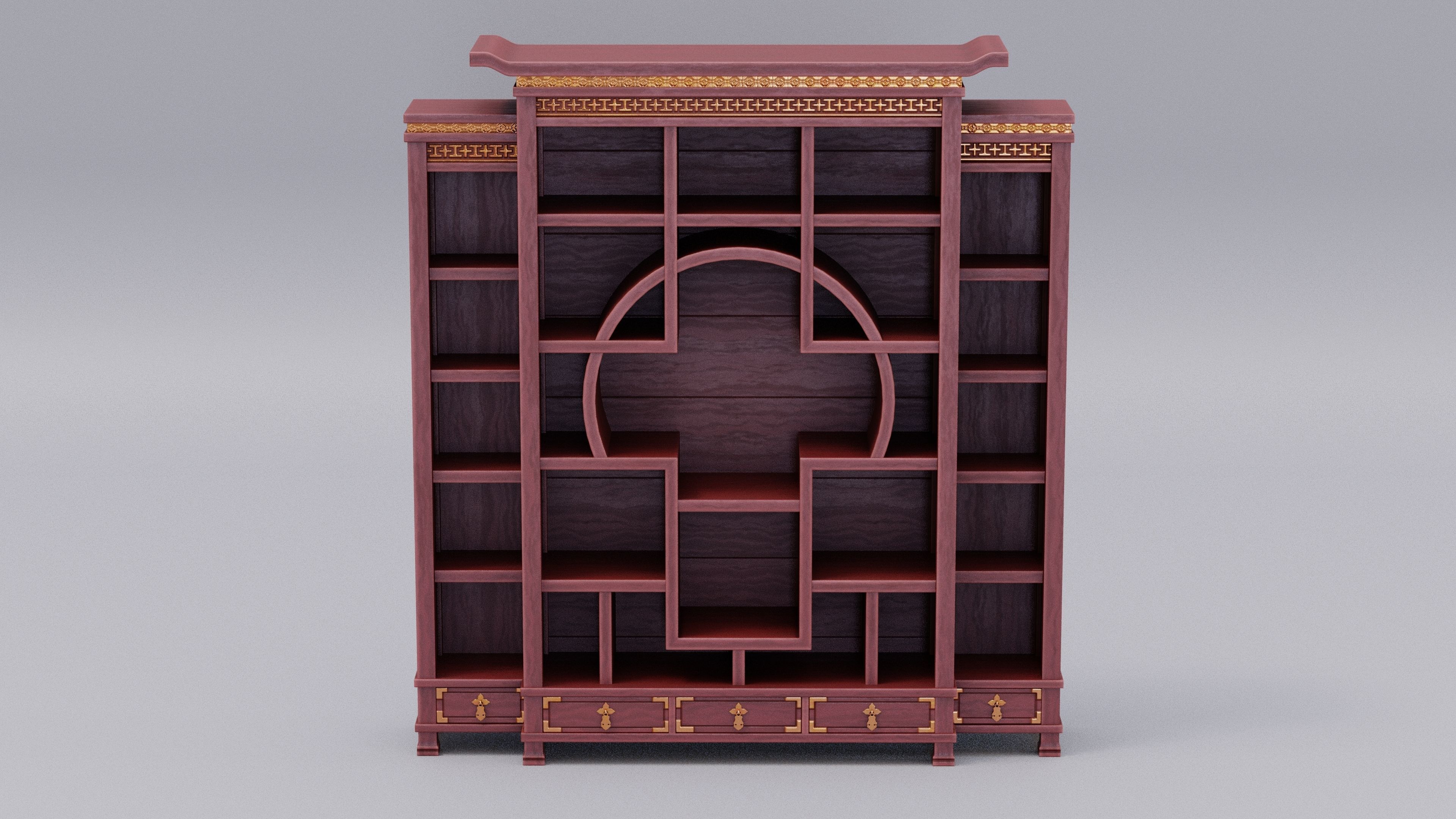 Chinese Trade Furniture Kit - 06 BookCase F Low-poly 3D model_4