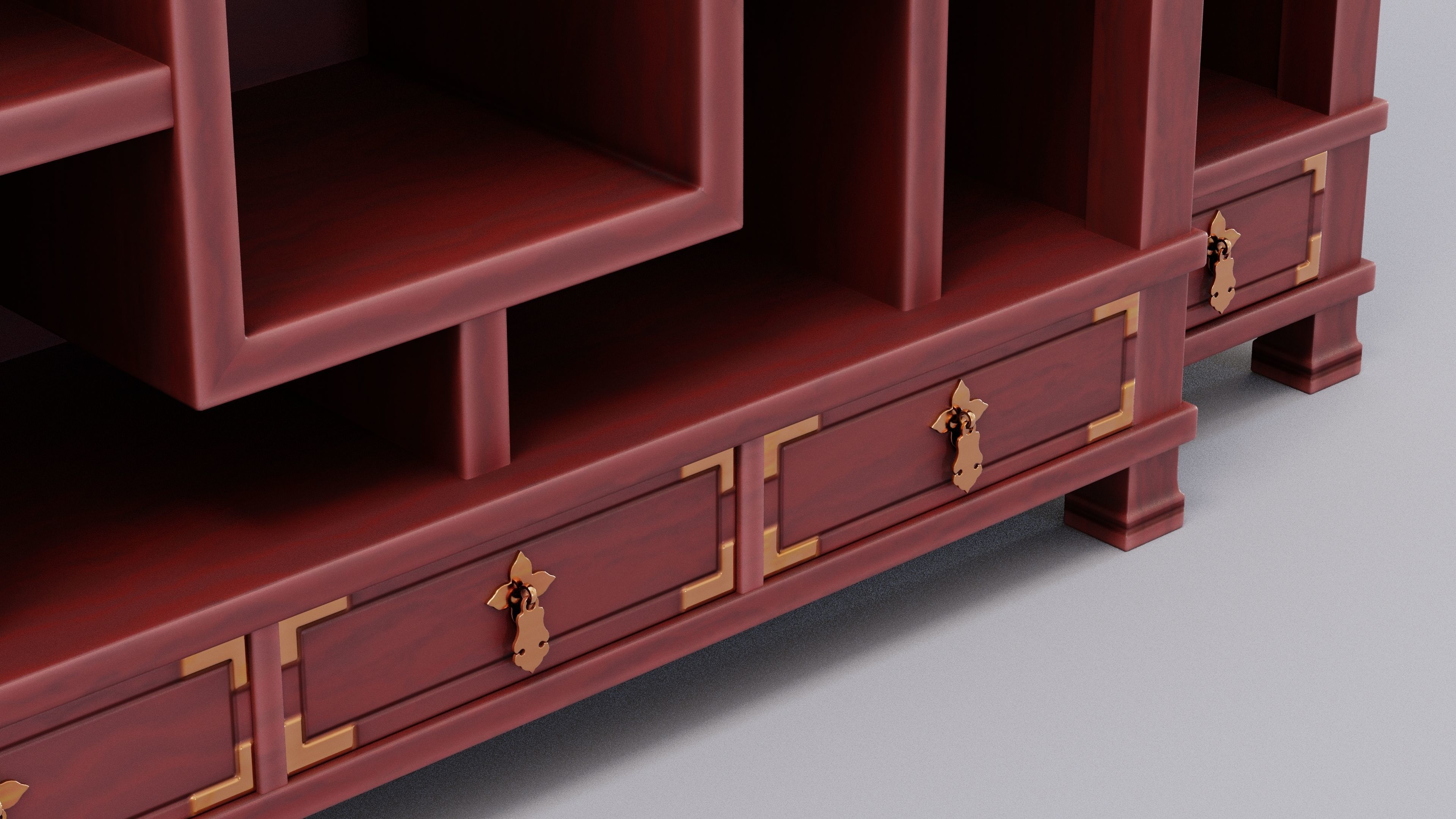 Chinese Trade Furniture Kit - 06 BookCase F Low-poly 3D model_7