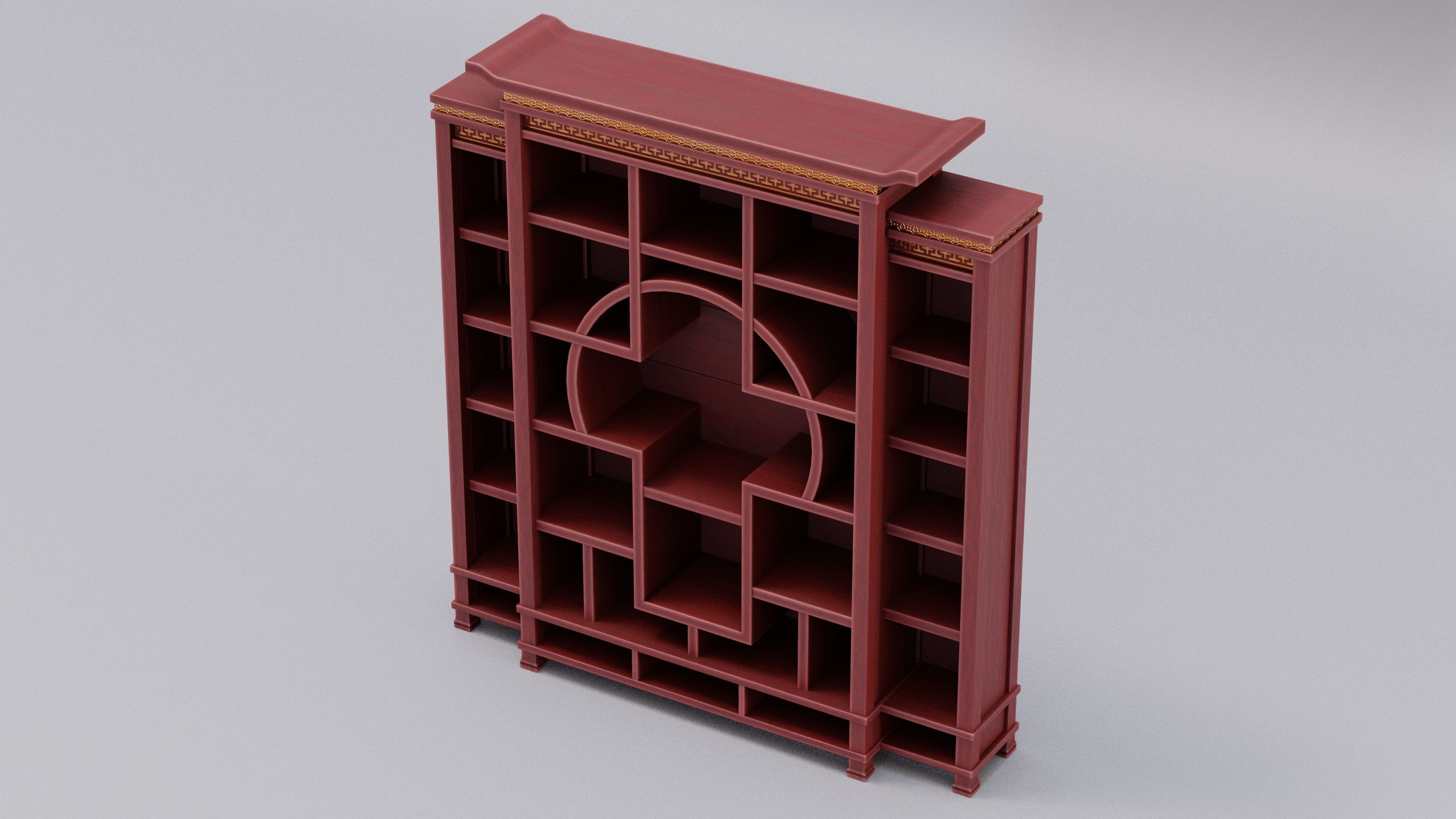 Chinese Trade Furniture Kit - 06 BookCase F Low-poly 3D model_2
