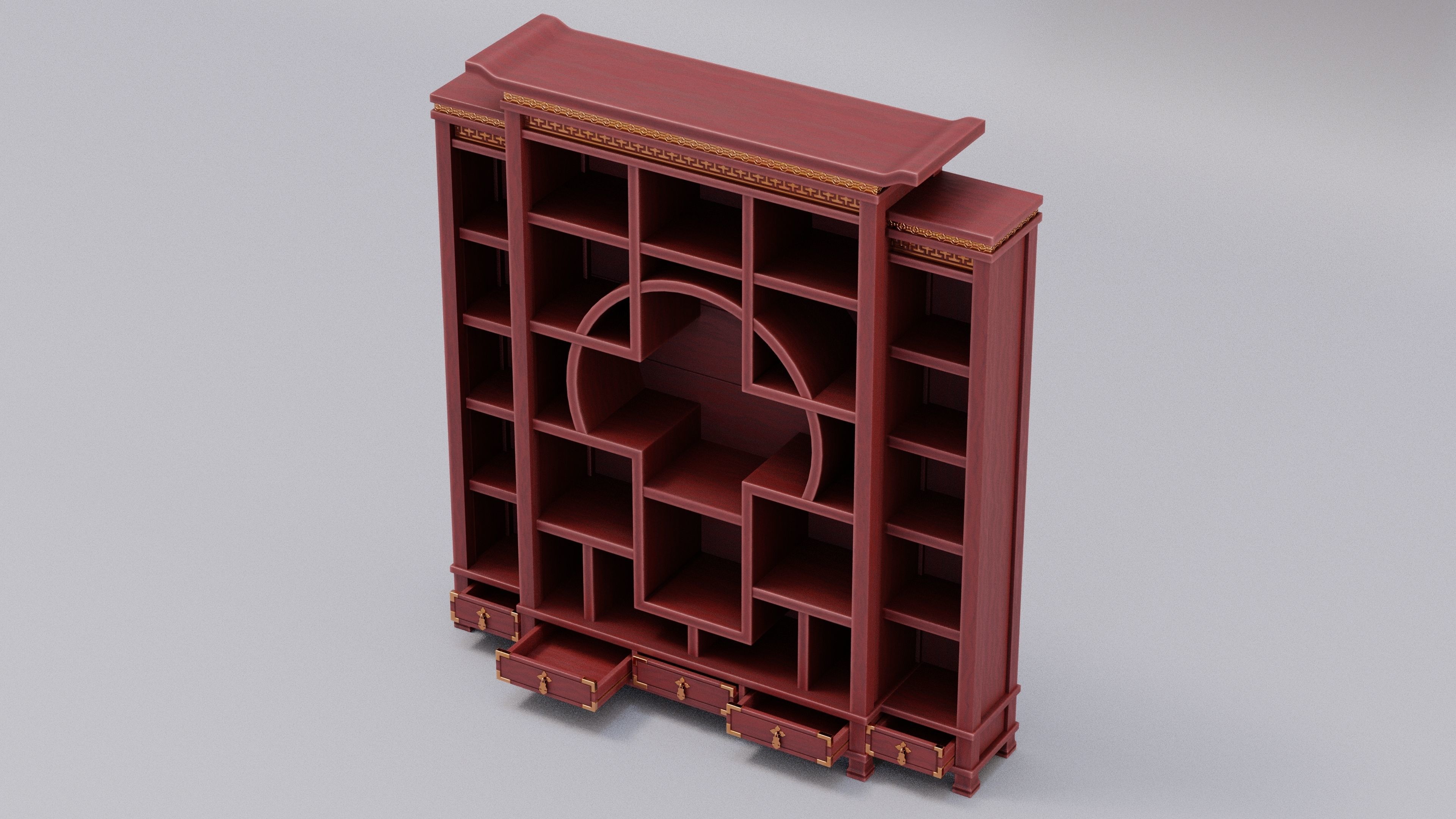 Chinese Trade Furniture Kit - 06 BookCase F Low-poly 3D model_1