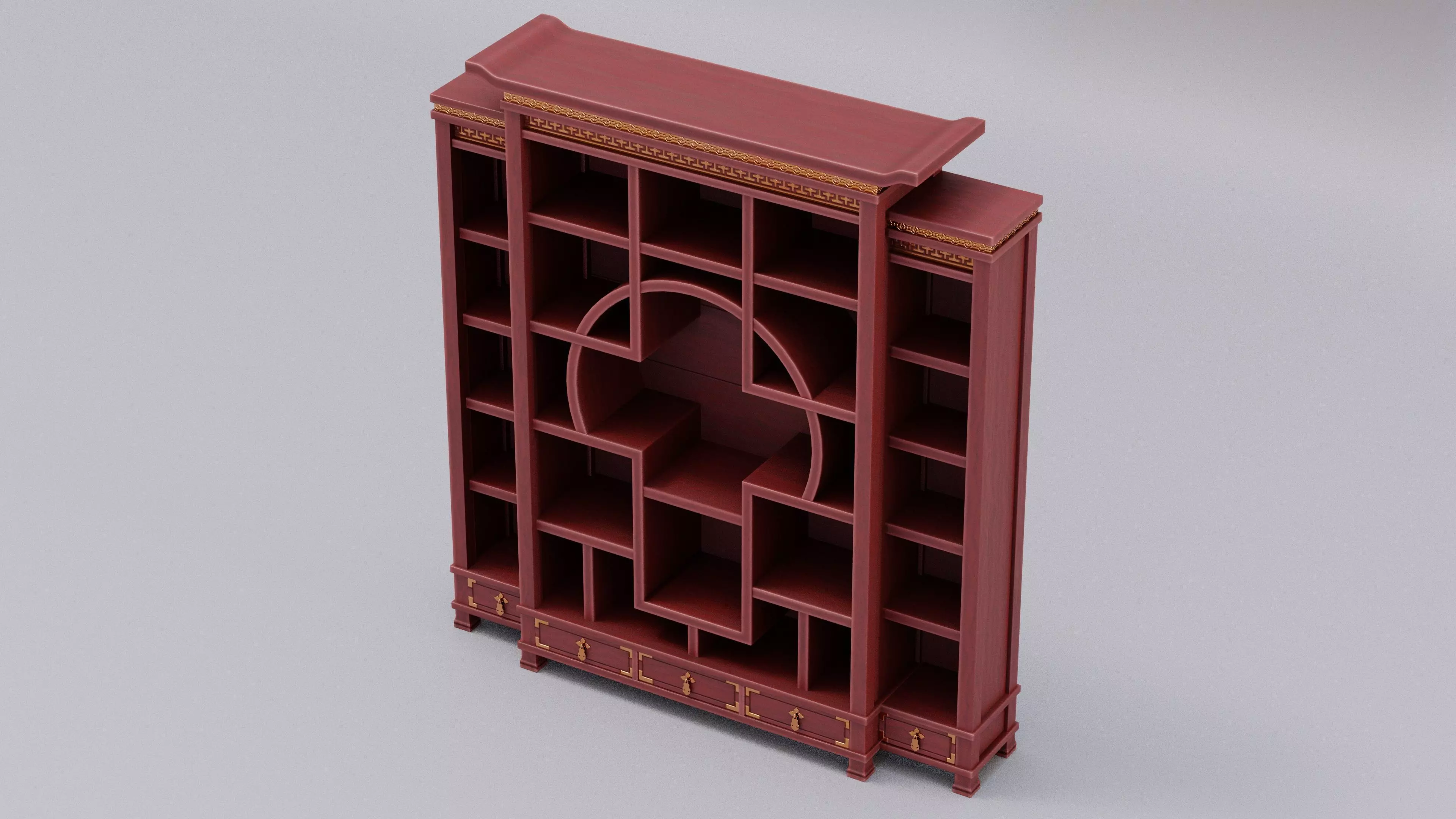 Chinese Trade Furniture Kit - 06 BookCase F Low-poly 3D model_0