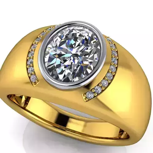 mens Oval ring with side stones wedding ring 3D print model