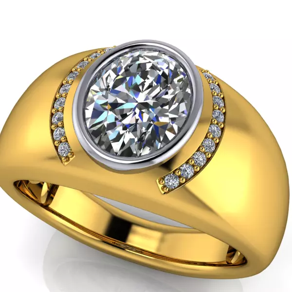 mens Oval ring with side stones wedding ring 3D print model