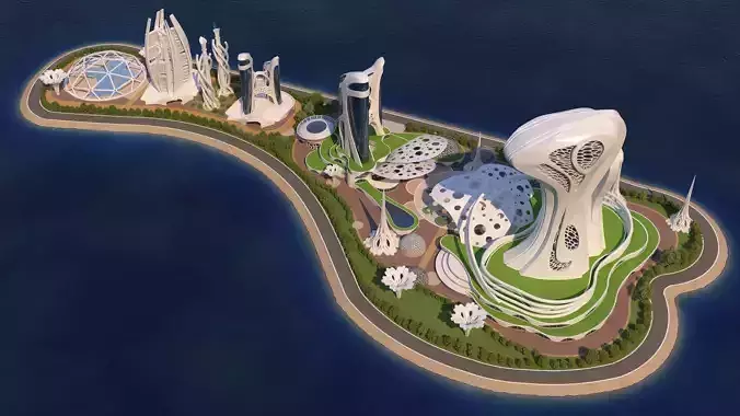 0078 - Future City Island 02 - 2D Drawing - 3D Files 3D model
