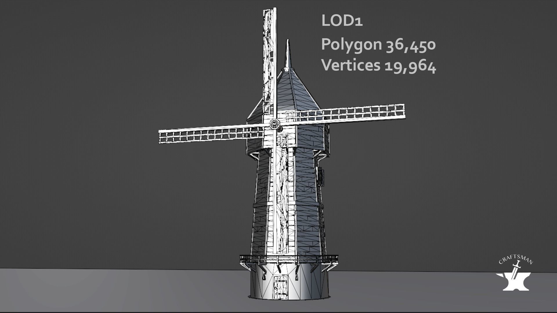 Windmill wooden fence Low-poly 3D model_26