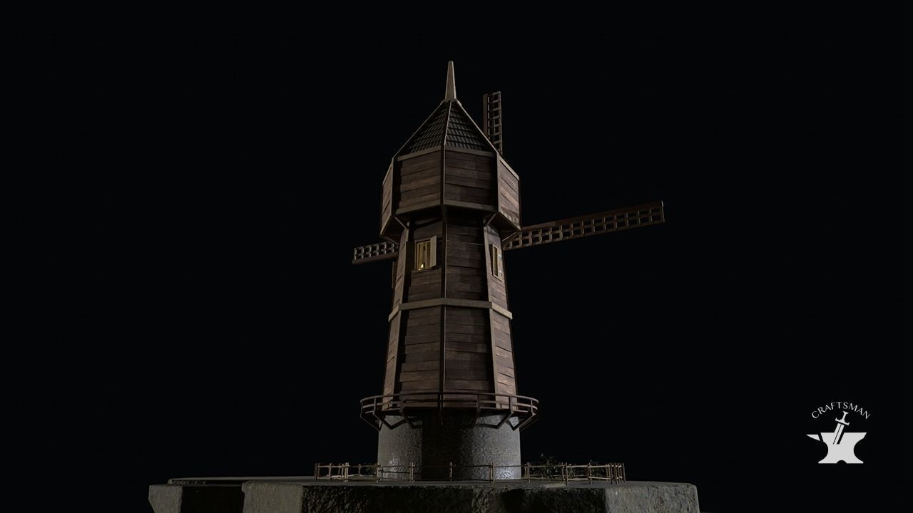 Windmill wooden fence Low-poly 3D model_11