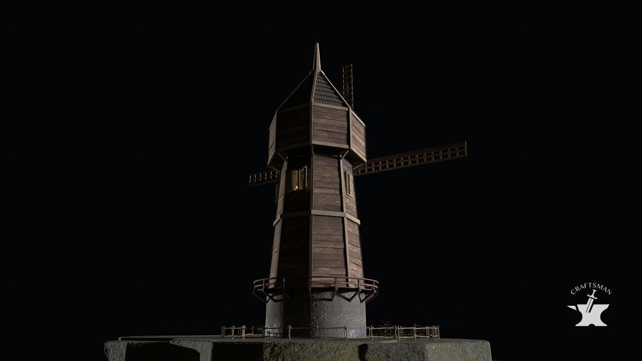 Windmill wooden fence Low-poly 3D model_10