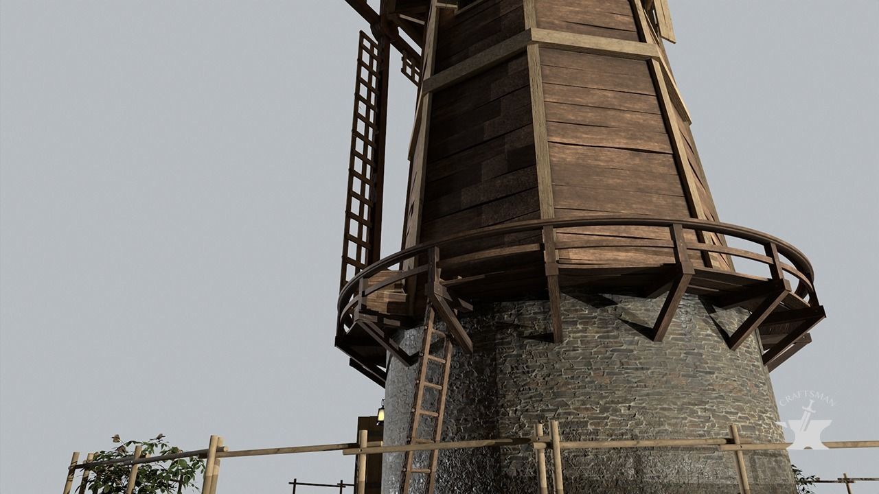 Windmill wooden fence Low-poly 3D model_5