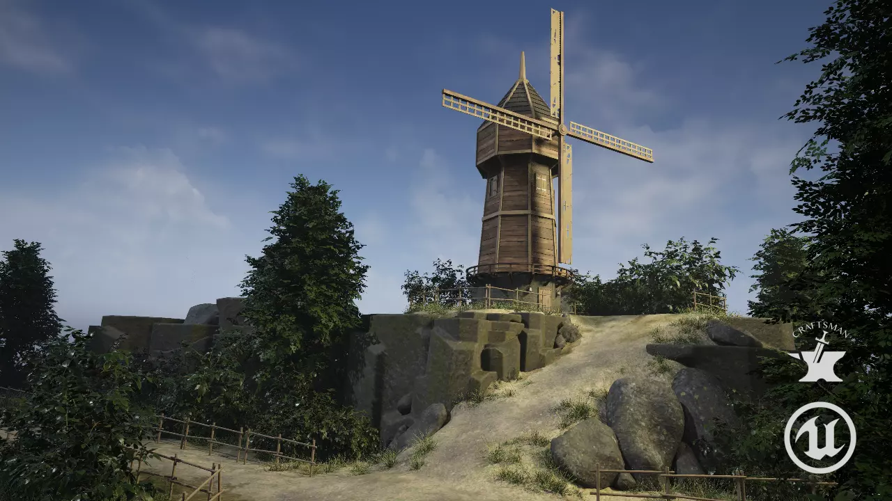 Windmill wooden fence Low-poly 3D model_0