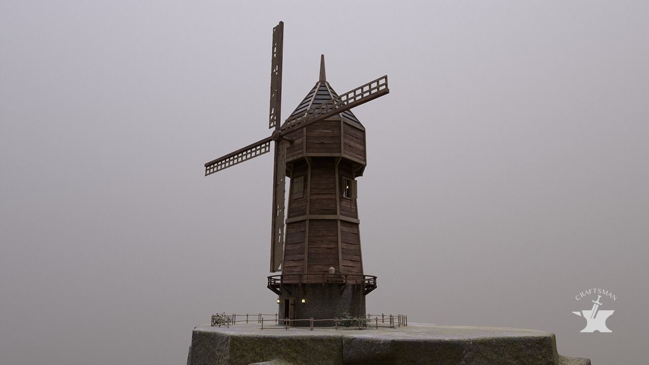 Windmill wooden fence Low-poly 3D model_7