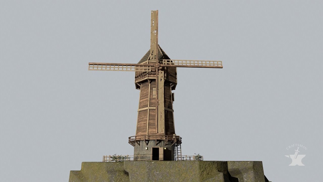 Windmill wooden fence Low-poly 3D model_3