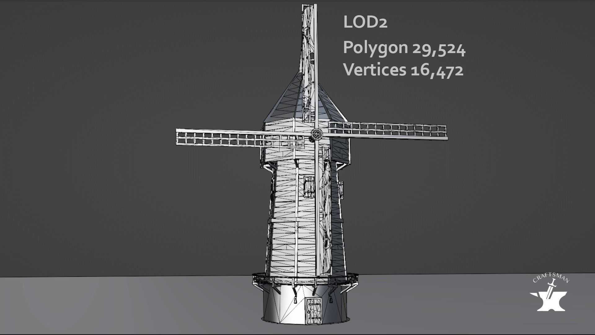 Windmill wooden fence Low-poly 3D model_27