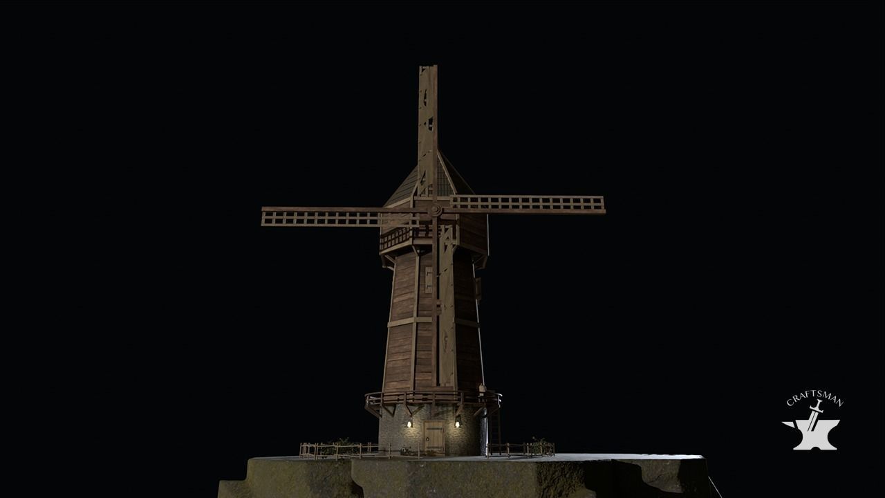 Windmill wooden fence Low-poly 3D model_14