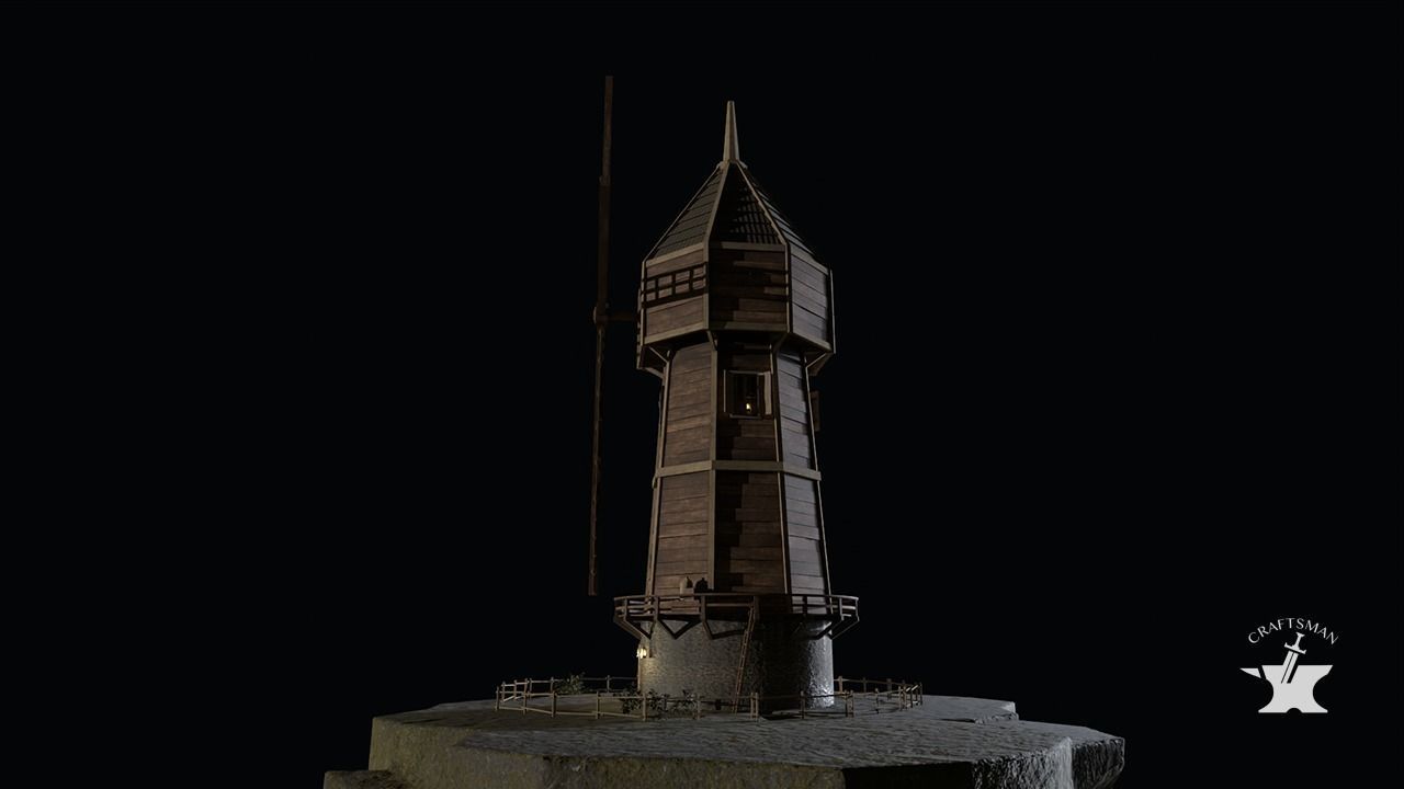 Windmill wooden fence Low-poly 3D model_12