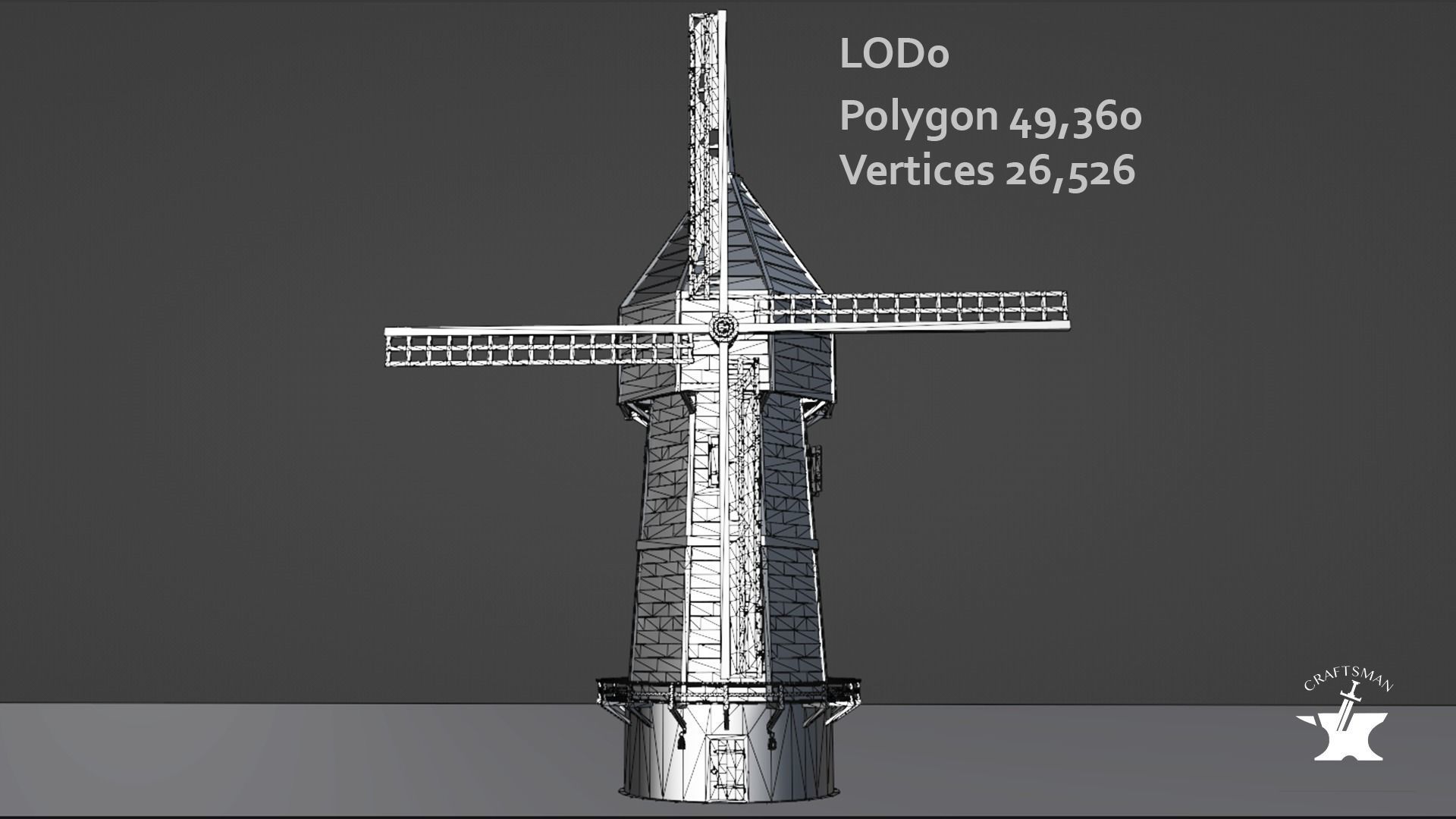 Windmill wooden fence Low-poly 3D model_25