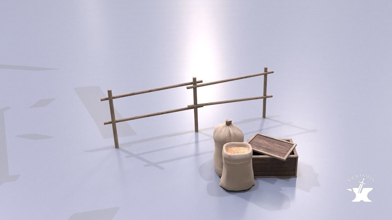 Windmill wooden fence Low-poly 3D model_24